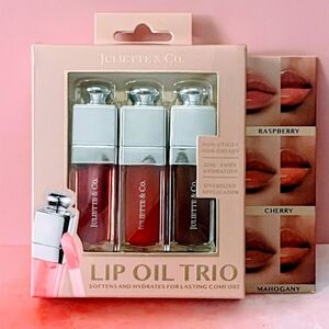 NWT Lip Oil Trio - Juliette & Co. Raspberry, Cherry, Mahogany